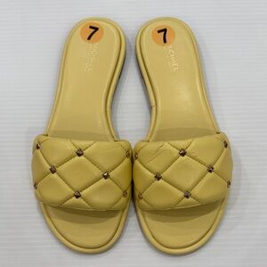 Michael Kors Lemon Quilted Slide Sandals with Stud Accents